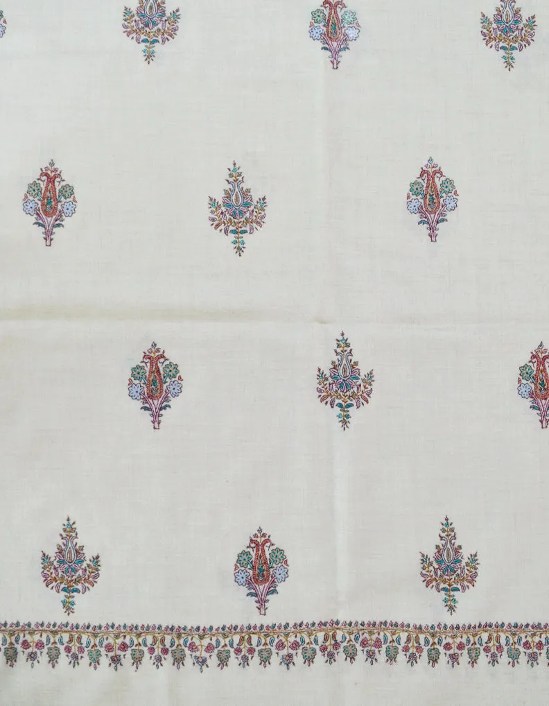 Sozni Patchwork On White Pashmina Shawl 5364