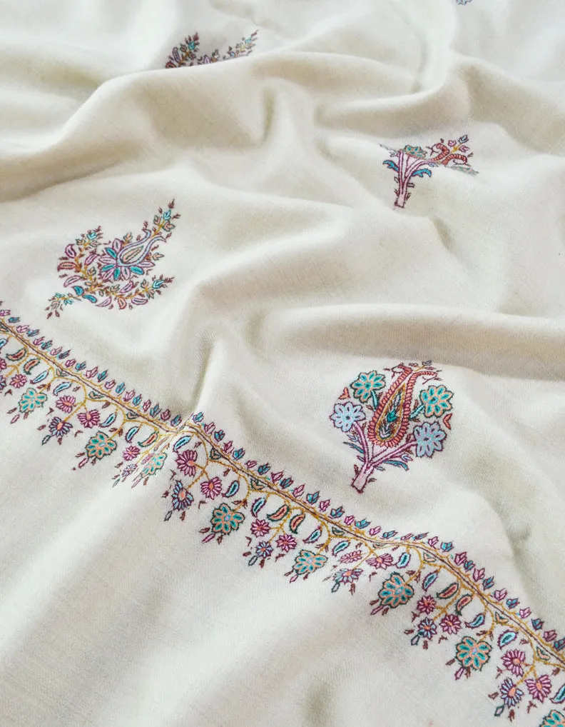 Sozni Patchwork On White Pashmina Shawl 5364