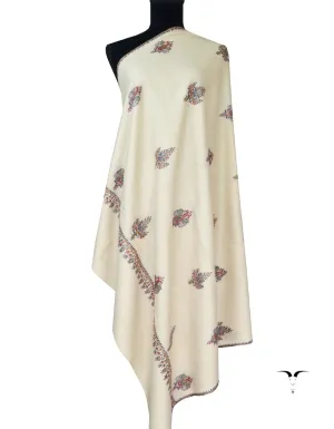 Sozni Patchwork On White Pashmina Shawl 5364