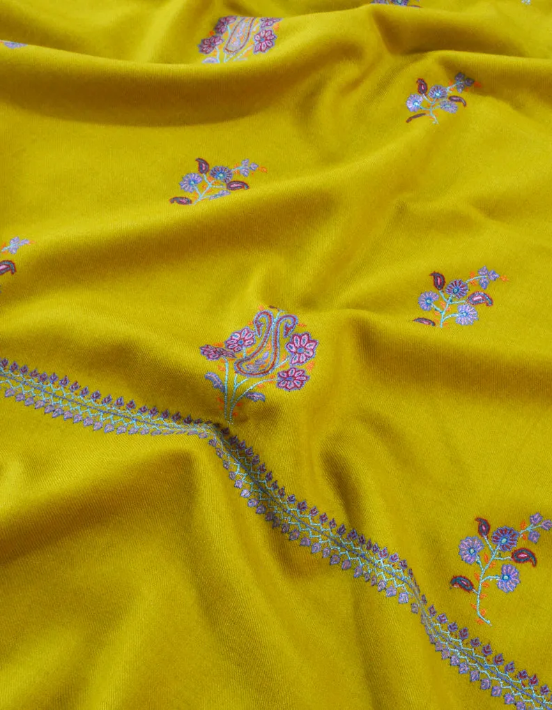 Sozni Patchwork On Yellow Pashmina Shawl 5366