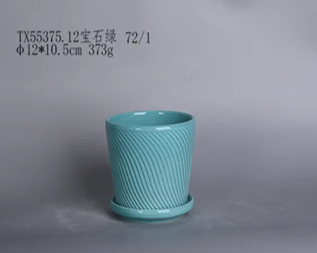 Stylish Sky Blue Ceramic Planter Set - Contemporary Round Spiro Design for Indoor and Outdoor Use