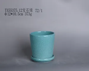 Stylish Sky Blue Ceramic Planter Set - Contemporary Round Spiro Design for Indoor and Outdoor Use
