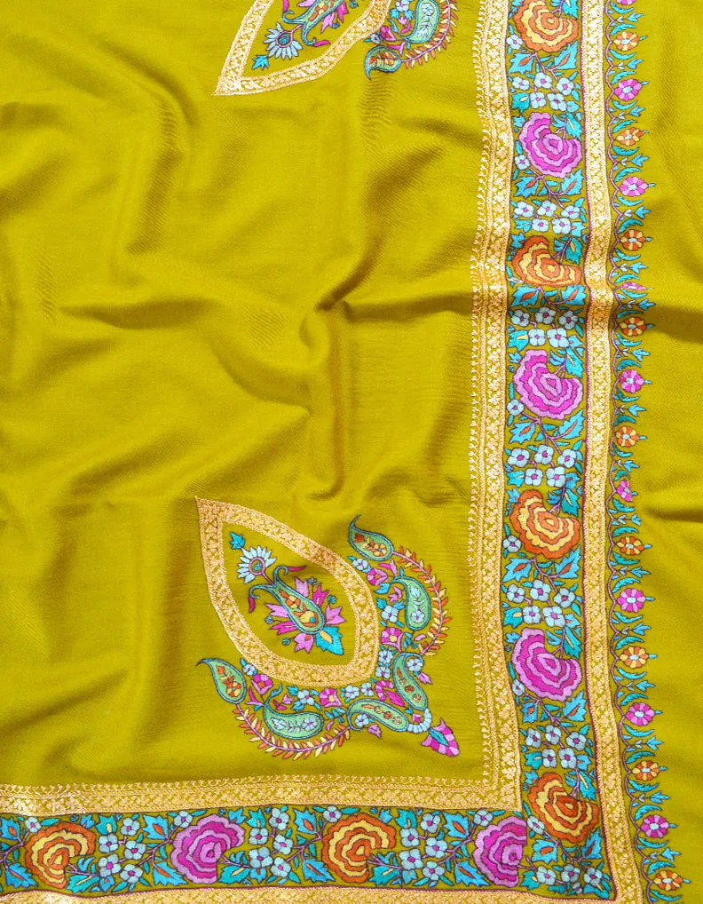 Subtle Green Pashmina Shawl in Tilla & Sozni 5970