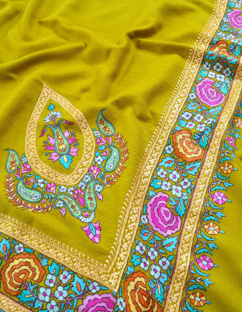 Subtle Green Pashmina Shawl in Tilla & Sozni 5970
