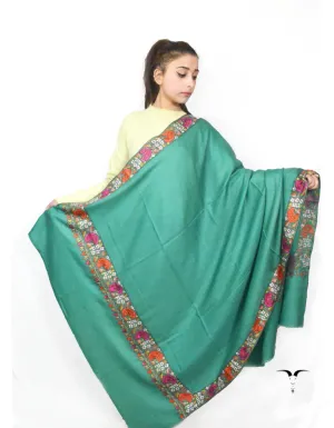 Teal Green Pashmina Shawl With Papermachie Work 5697
