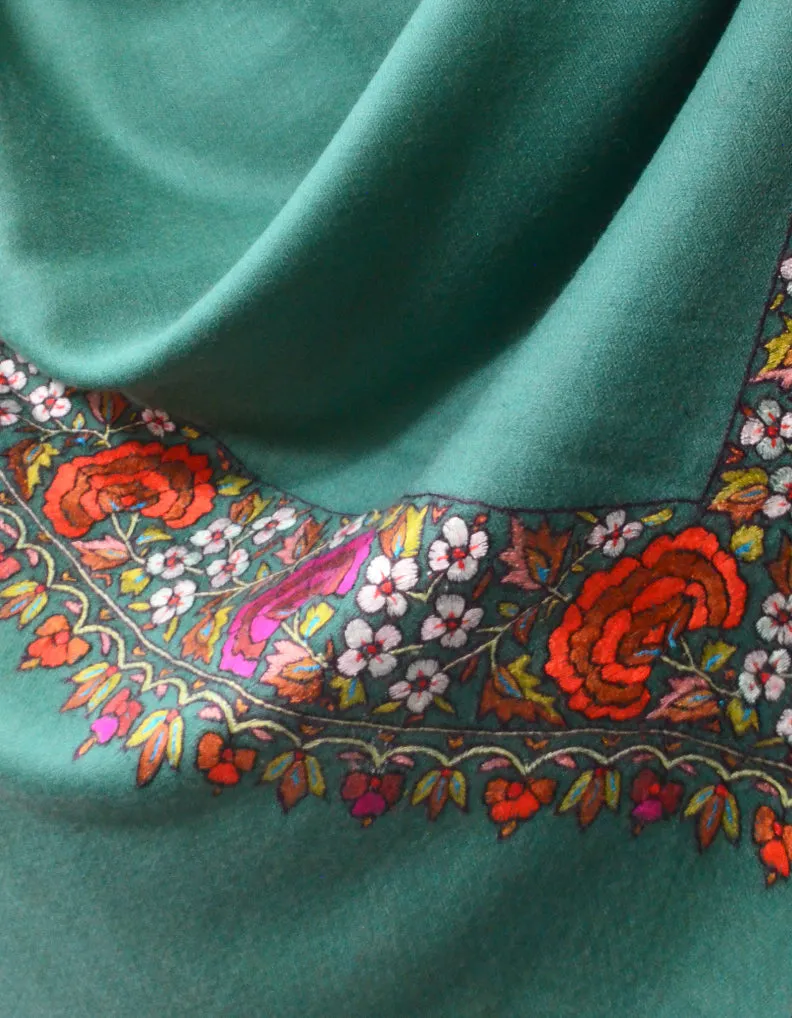 Teal Green Pashmina Shawl With Papermachie Work 5697