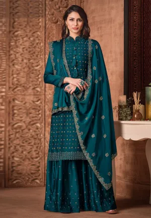 Teal Green Sequins Embroidered Sharara Suit