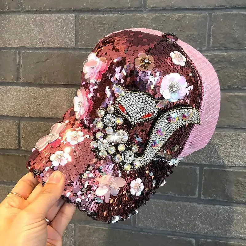 TEEK - Diamond Sequin Fox Baseball Cap