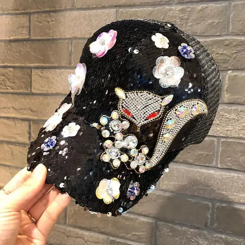 TEEK - Diamond Sequin Fox Baseball Cap