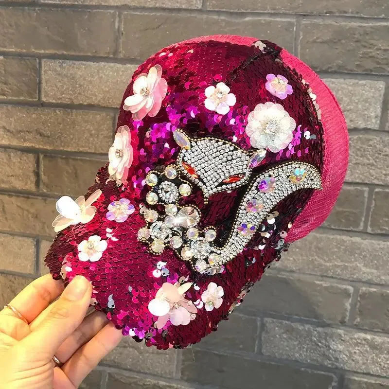 TEEK - Diamond Sequin Fox Baseball Cap