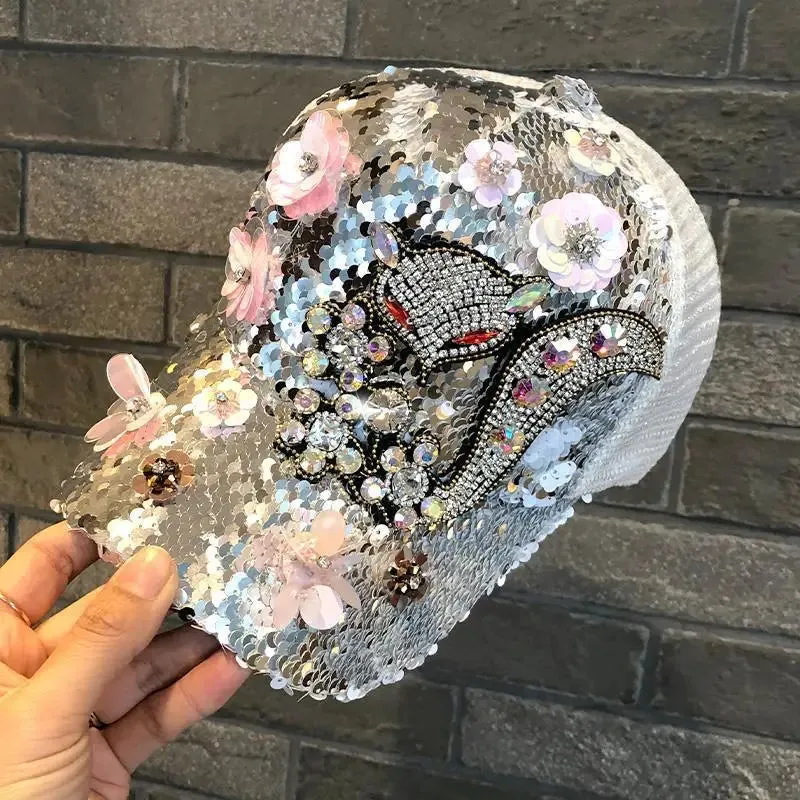 TEEK - Diamond Sequin Fox Baseball Cap
