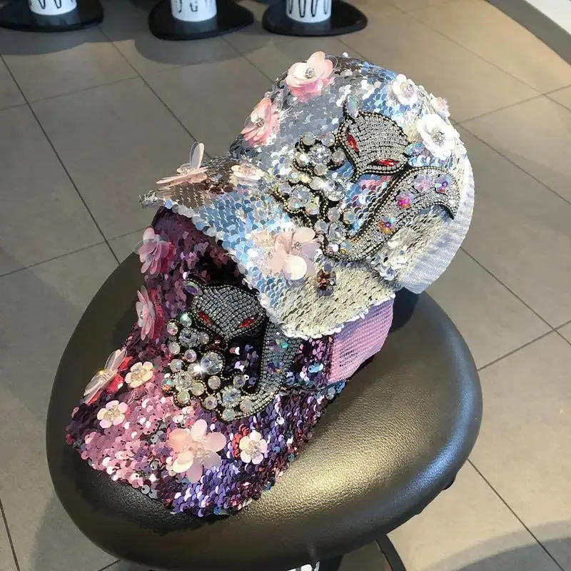 TEEK - Diamond Sequin Fox Baseball Cap