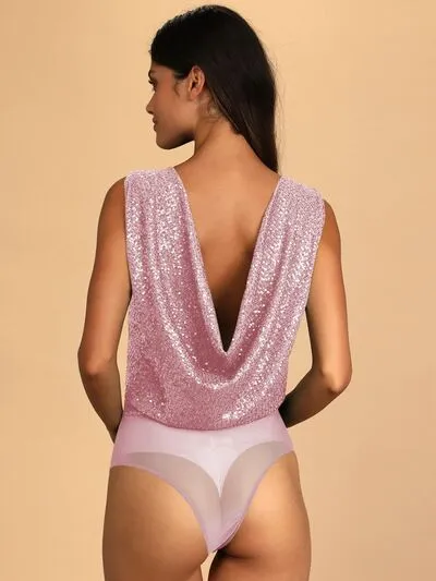 TEEK - Sequin Plunge Sleeveless Bodysuit