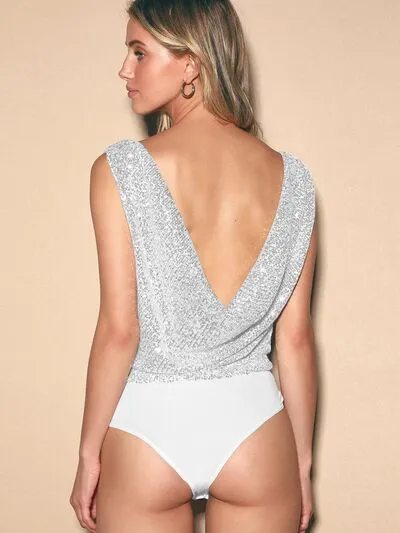 TEEK - Sequin Plunge Sleeveless Bodysuit