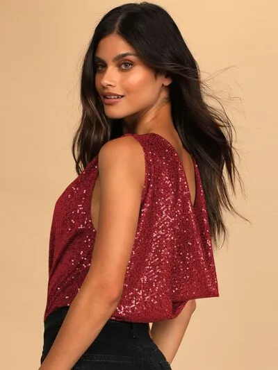 TEEK - Sequin Plunge Sleeveless Bodysuit