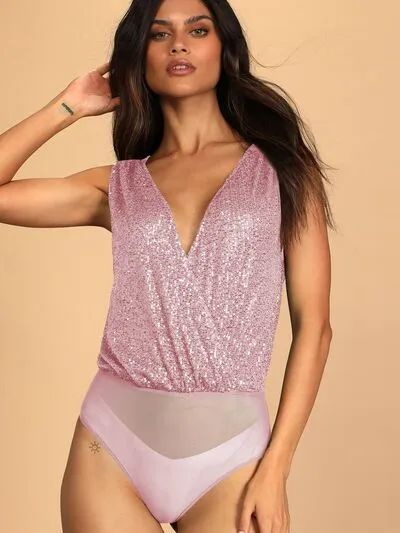 TEEK - Sequin Plunge Sleeveless Bodysuit