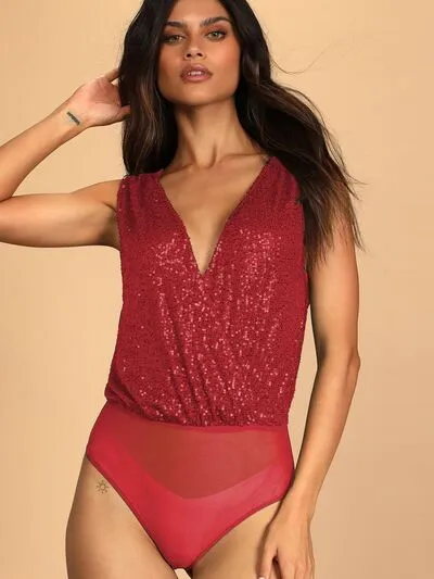 TEEK - Sequin Plunge Sleeveless Bodysuit