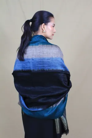 Umaymah Metallic Multi Colour Ikat Dyed Cashmere Shawl