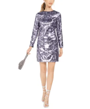 Vince Camuto Women's Sequined Snake Embossed Shift Dress Blue Size 6