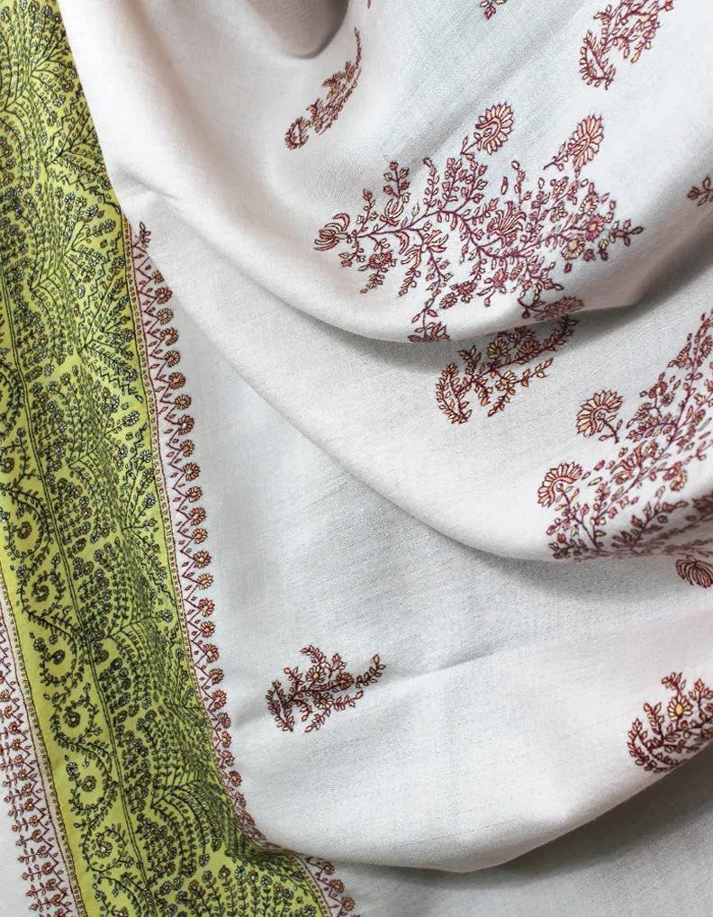 White & Lemon Pashmina With Sozni Work 5724