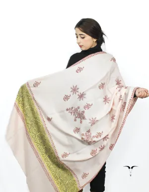 White & Lemon Pashmina With Sozni Work 5724