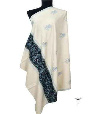 White and Black Embroidery Pashmina Shawl 7158