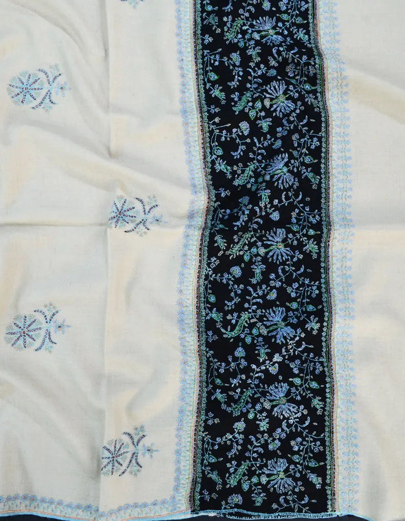 White and Black Embroidery Pashmina Shawl 7158