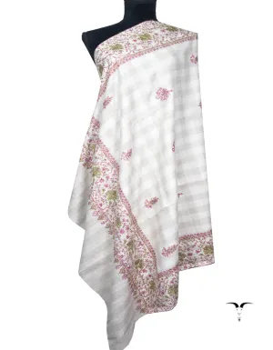 white and natural checked embroidery pashmina shawl 8859