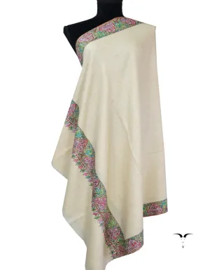 White Embroidery Pashmina Shawl 7614