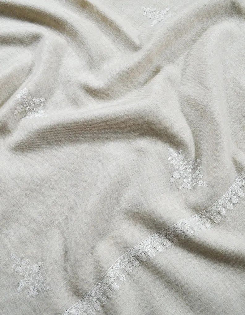 White Embroidery Pashmina Shawl 7744