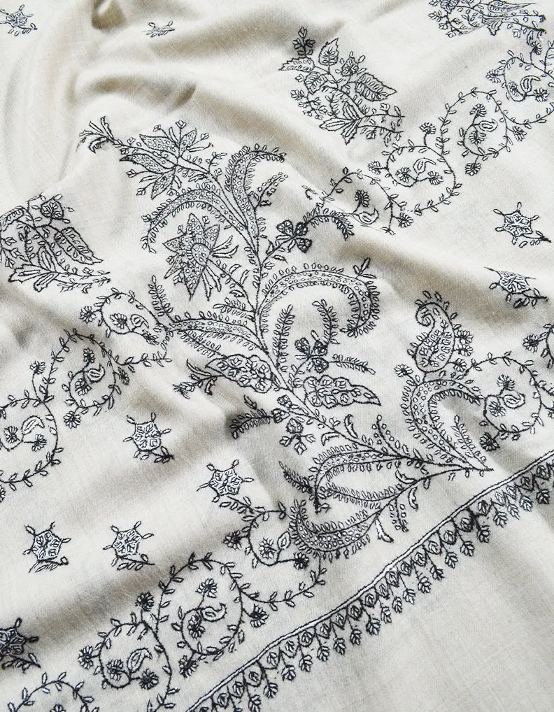 white embroidery pashmina shawl 8129