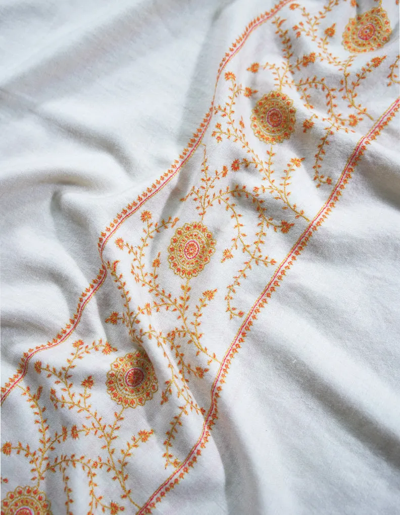 white embroidery pashmina shawl 8733