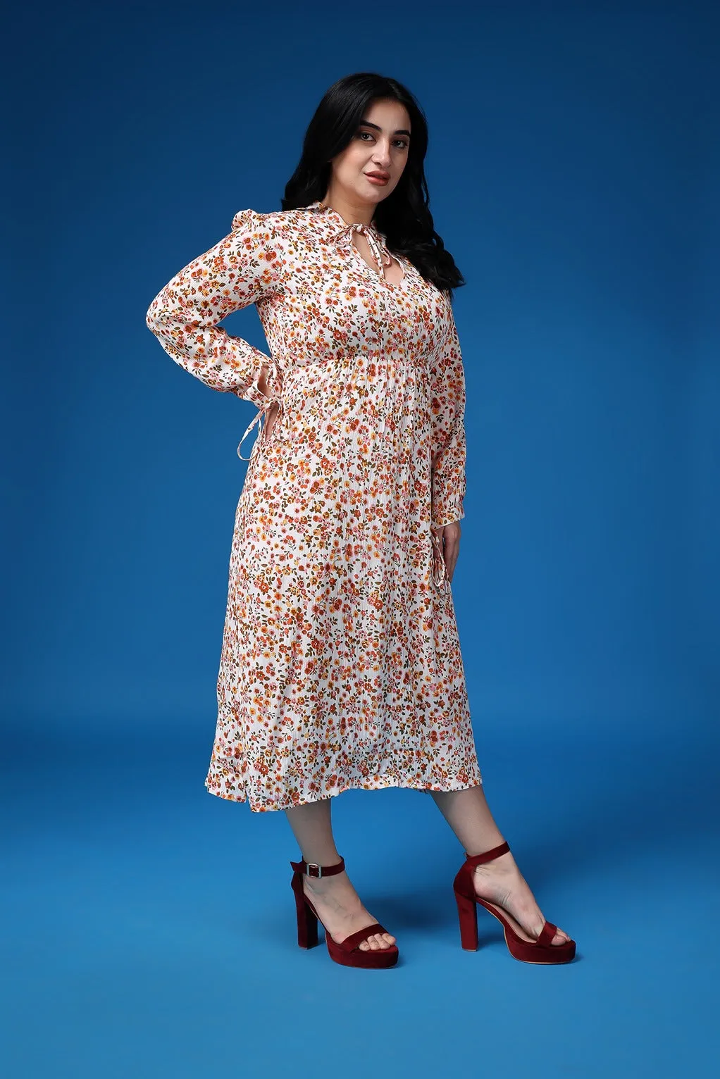White Floral Printed Dress