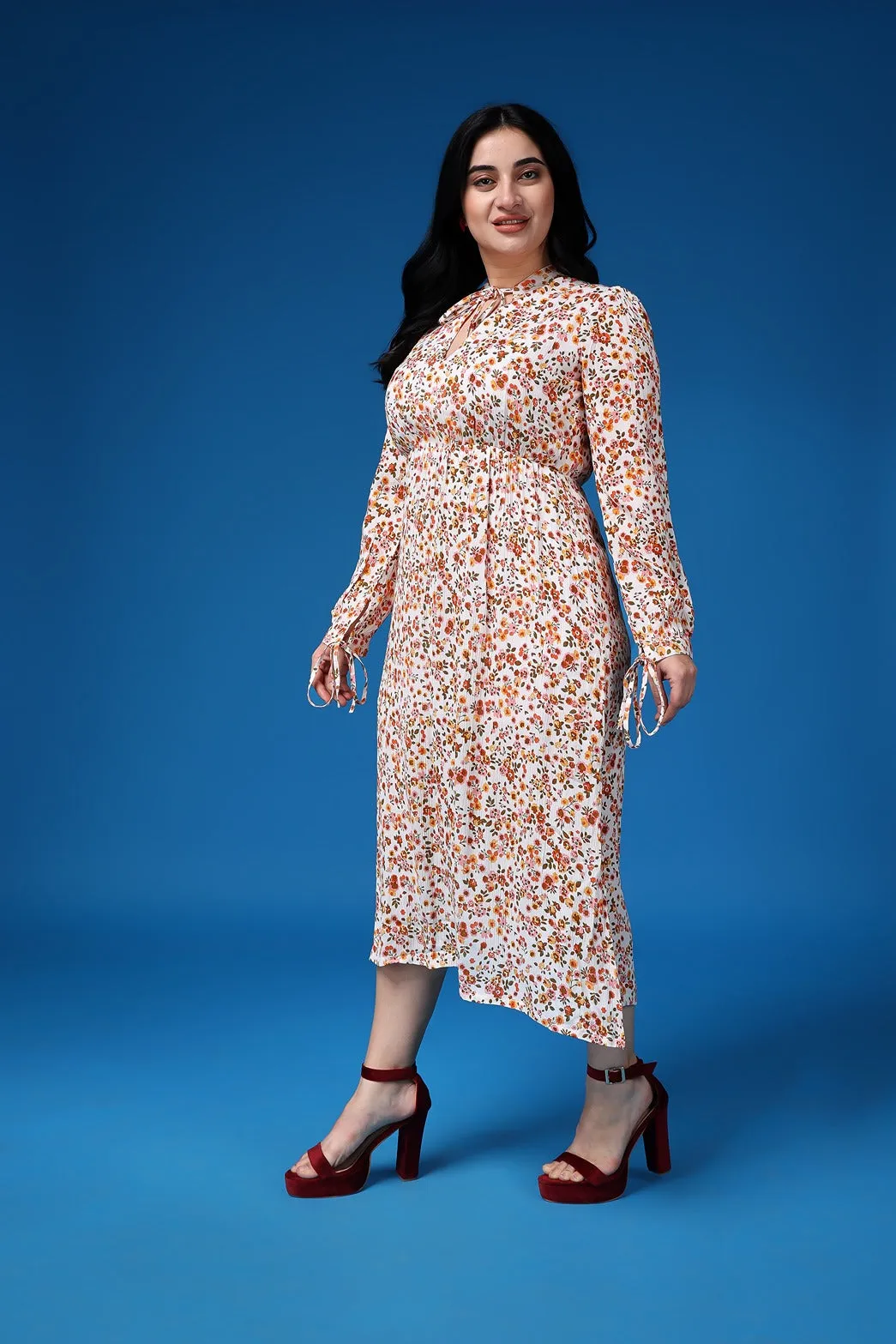 White Floral Printed Dress