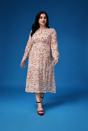 White Floral Printed Dress