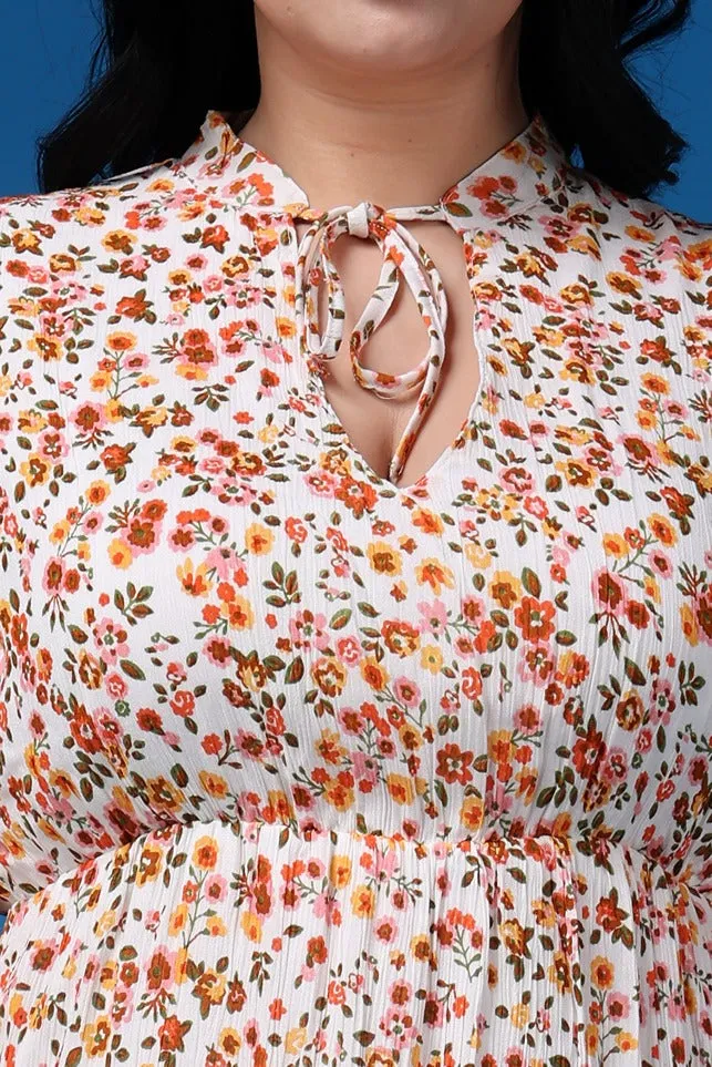 White Floral Printed Dress