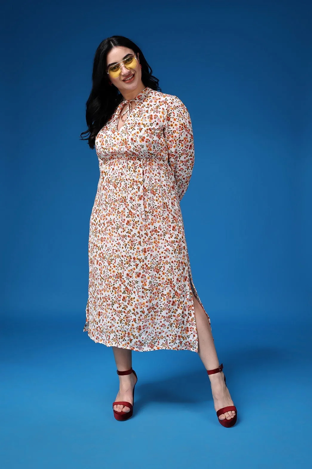 White Floral Printed Dress