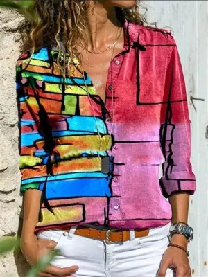 Women Long Sleeve Floral Print Casual Shirts