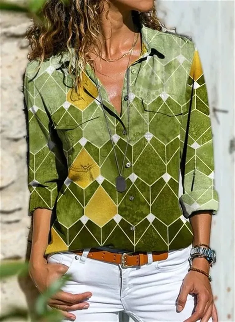Women Long Sleeve Floral Print Casual Shirts