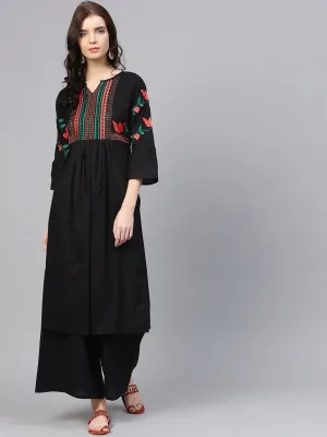 Women'S Black & Peach-Coloured Yoke Design Kurta With Palazzos